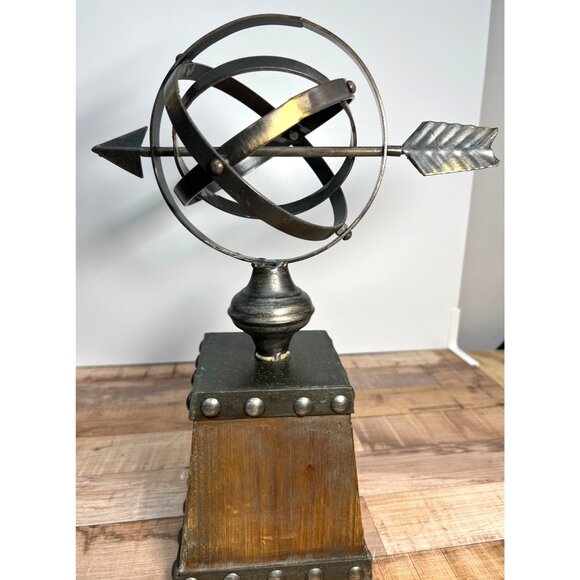 Rustic Metal & Wood Armillary Sphere Decor - Picture 3 of 3